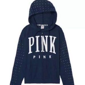 PINK RARE rhinestone studded navy sweater